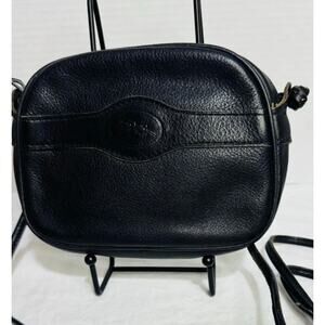 Longchamp black pebbled leather crossbody bag / camera bag vintage 1980’s